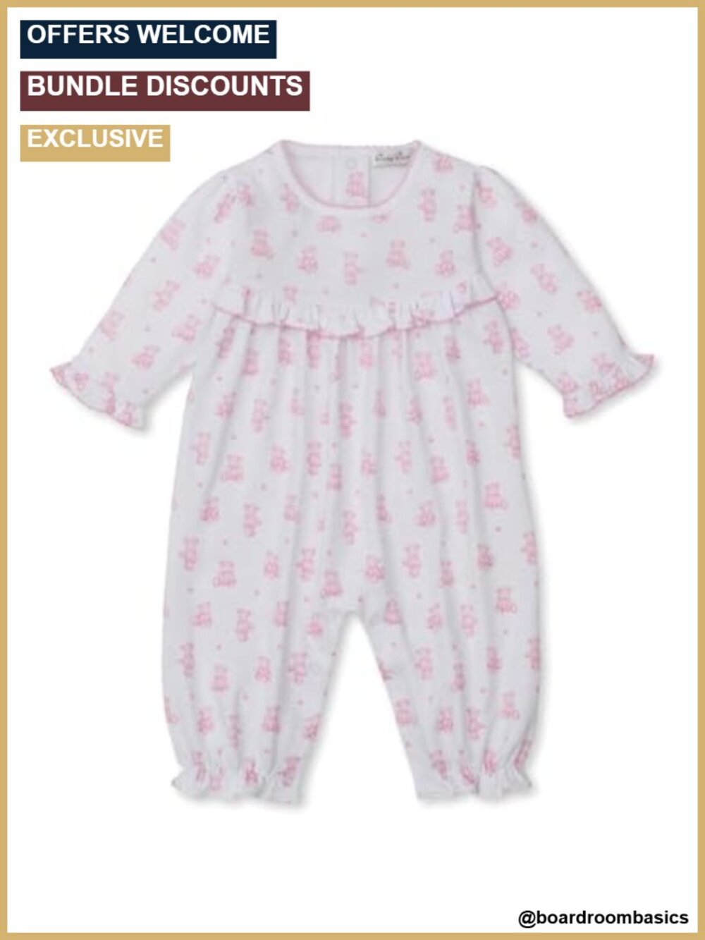 Baby Girls 100% Pima Cotton Teddy Bears Print Playsuit Footie Newborn to 9